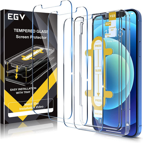 EGV 3 Pack iPhone 12/12 Pro Screen Protector, Screen Protector Tempered Glass for iPhone 12/12 Pro, 9H HD Clear, Anti-Scratch, Easy Installation, Case Friendly, Bubble Free, 6.1 inch