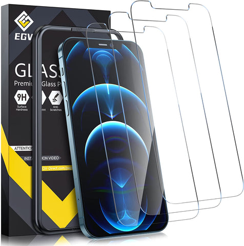 EGV 3 Pack Screen Protector Compatible with iPhone 12 Pro Max 6.7 Inch, 9H Hardness HD iPhone 12 Pro Max Screen Protector Tempered Glass, Easy Install, Anti-Scratch, Case-Friendly